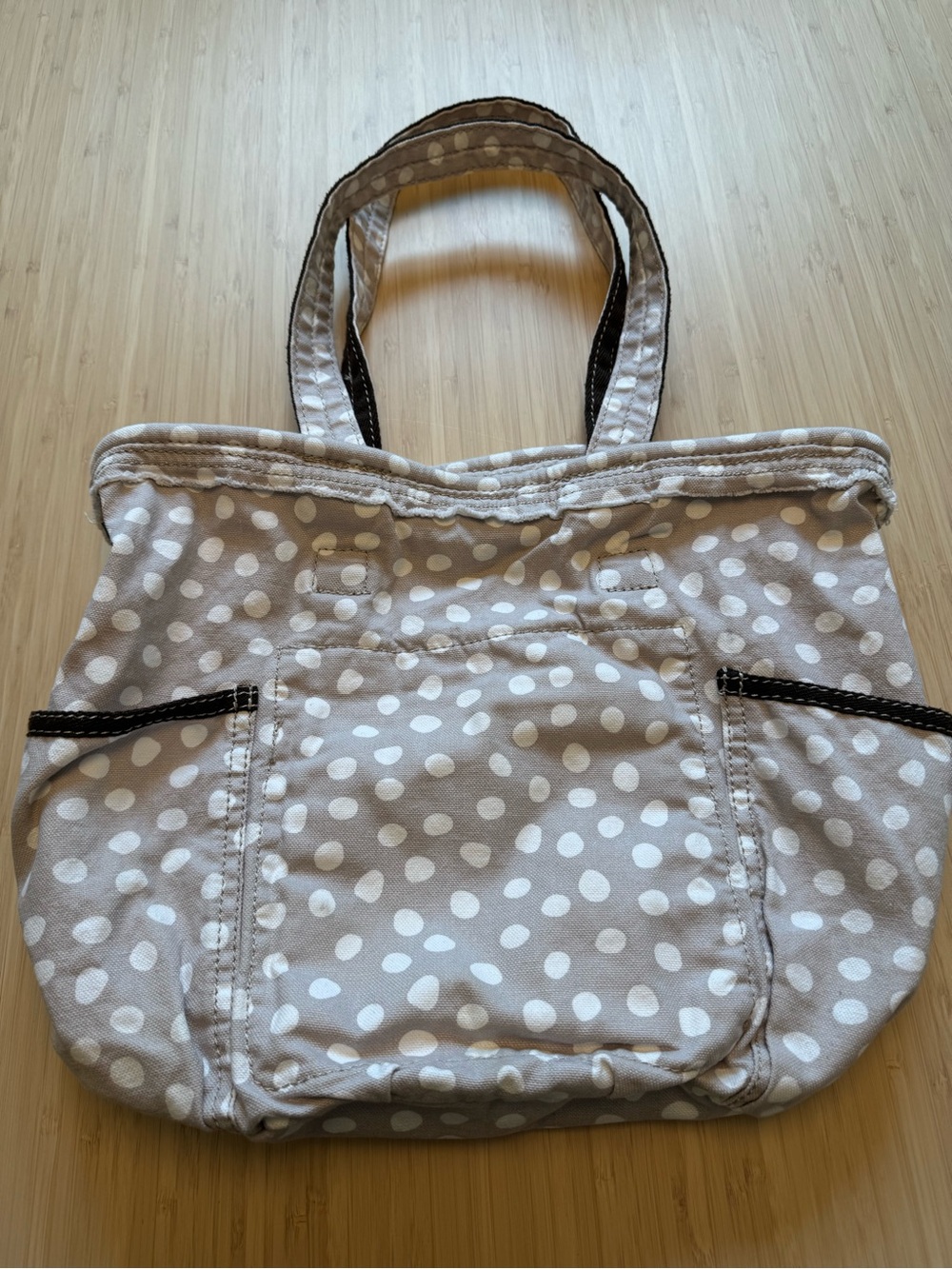 thirty-one Light Tan & White Polka Dot Canvas Tote